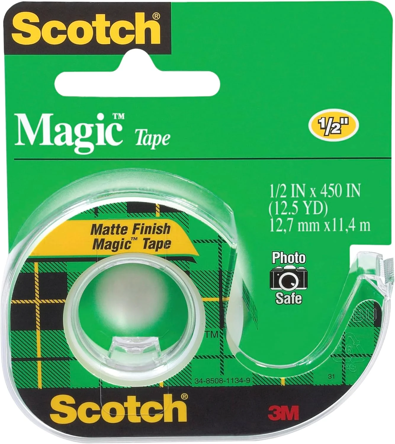 Scotch Magic Tape on a Dispenser 1/2 x 450 in (12mm x 11.43m), 1 roll/dispenser | Invisible | Removable | Sticky Tape | For Document Repair, Labelling and Sealing | Scotch Tape | Tape Dispenser
