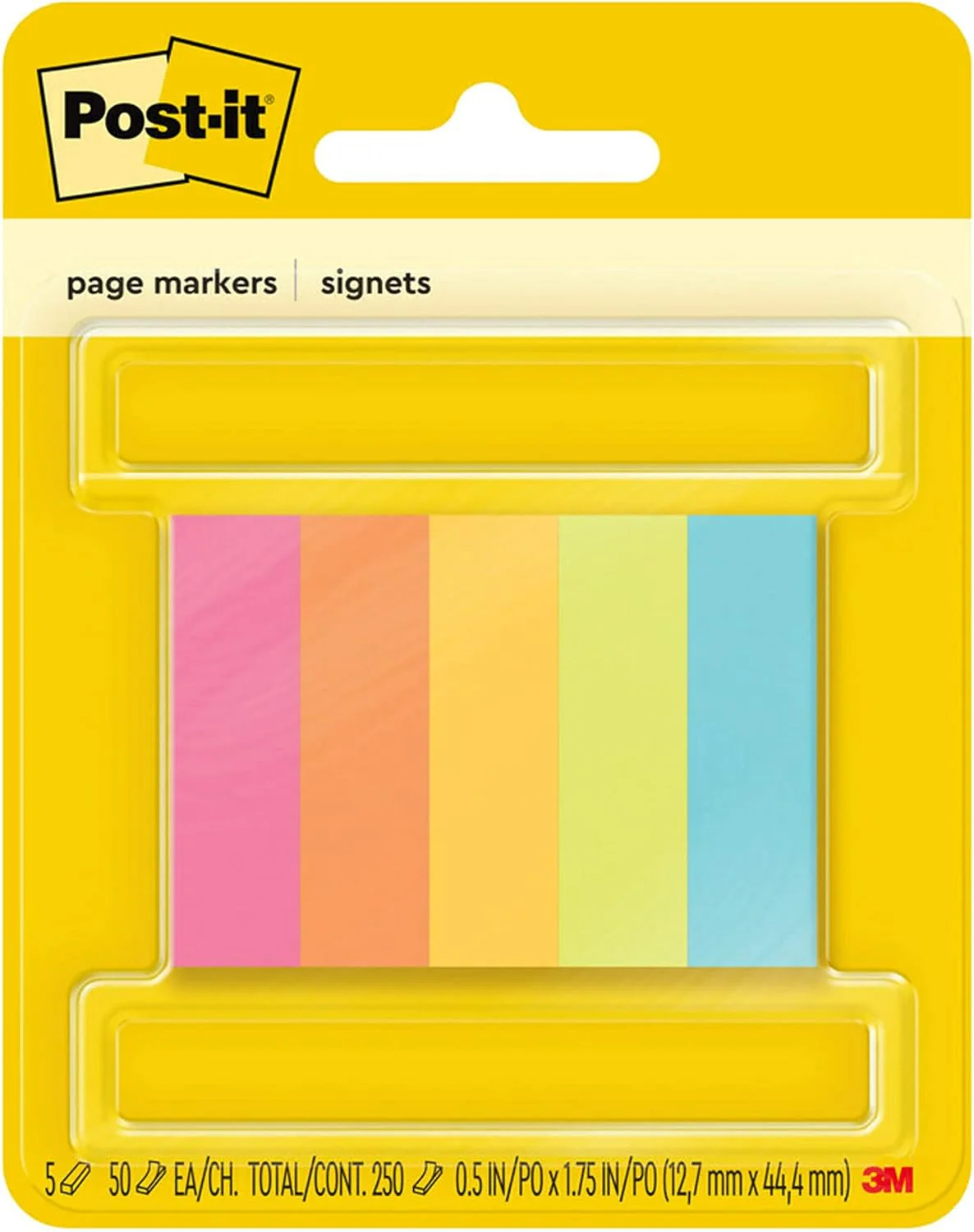 Post-it Page Markers 0.5 x 1.75 in (12.7 x 44.4 mm) Assorted colors, 5 colors/pack | Mark, Highlight, Color Code | No damage | Page Markers | Book Tabs | Small Sticky Notes