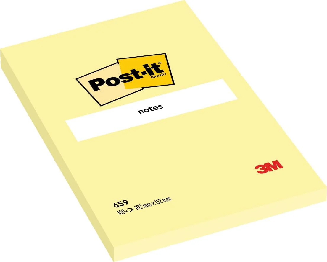 Post-it Notes Canary Yellow 659 4 x 6 inch (101 x 152 mm), 1 pads/pack | Yellow Color | Sticky Notes | For Note Taking, To Do Lists and Reminders | Clean Removal | Recyclable | 100 sheets/pad