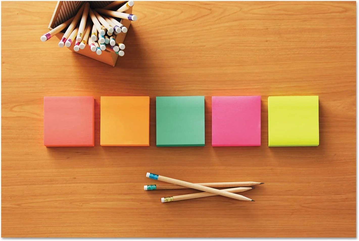 Post-it Notes Neon Colors 654-5PK3 x 3 in (76 x 76 mm), 5 pads/pack | Assorted Colors | Sticky Notes | For Note Taking, To Do Lists and Reminders | Clean Removal | Recyclable | 100 sheets/pad - Image 2