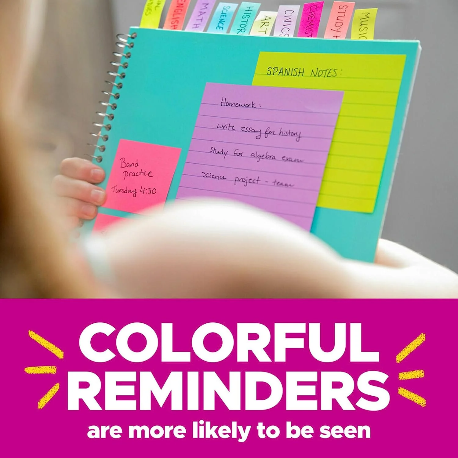 Post-it Notes Neon Colors 654-5PK3 x 3 in (76 x 76 mm), 5 pads/pack | Assorted Colors | Sticky Notes | For Note Taking, To Do Lists and Reminders | Clean Removal | Recyclable | 100 sheets/pad - Image 4
