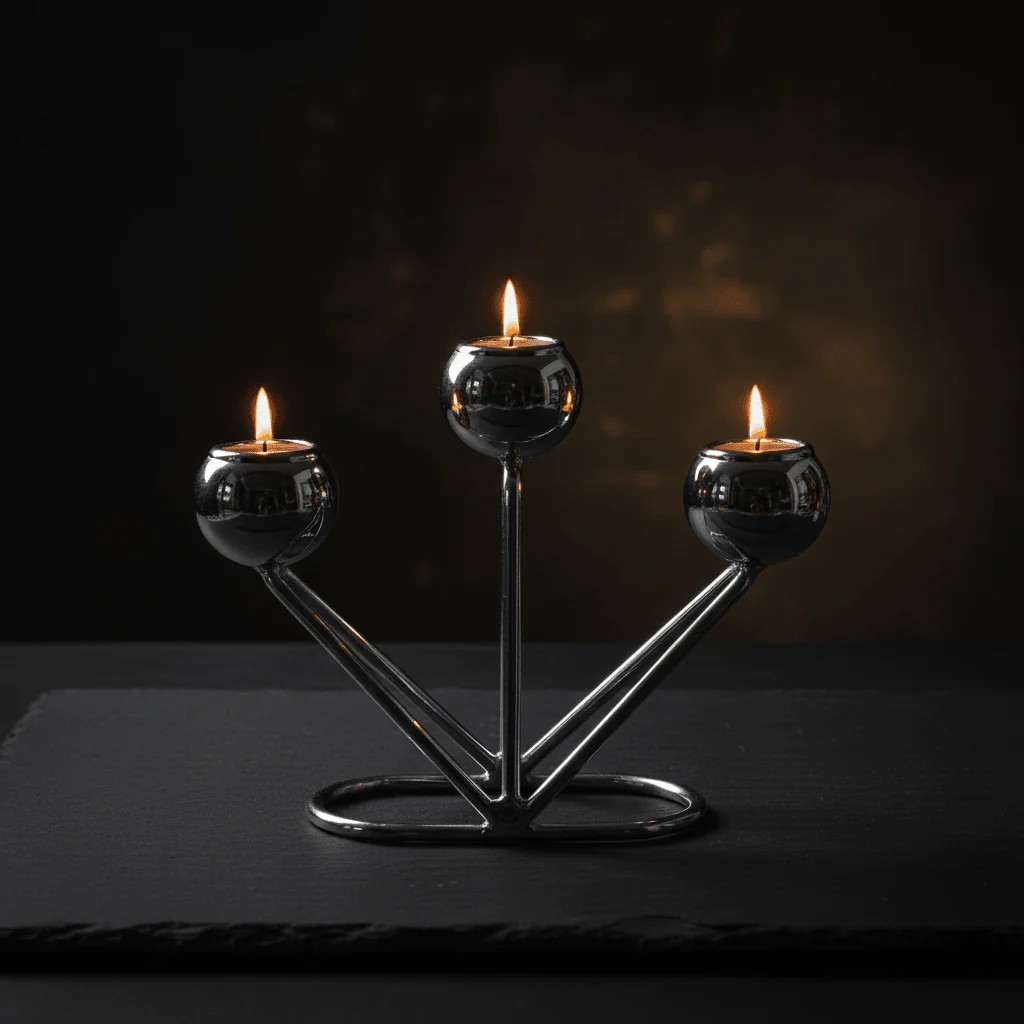 3-Way Silver Metal Candle Holder | Globe Cup Candelabra | 10×14cm - Image 4