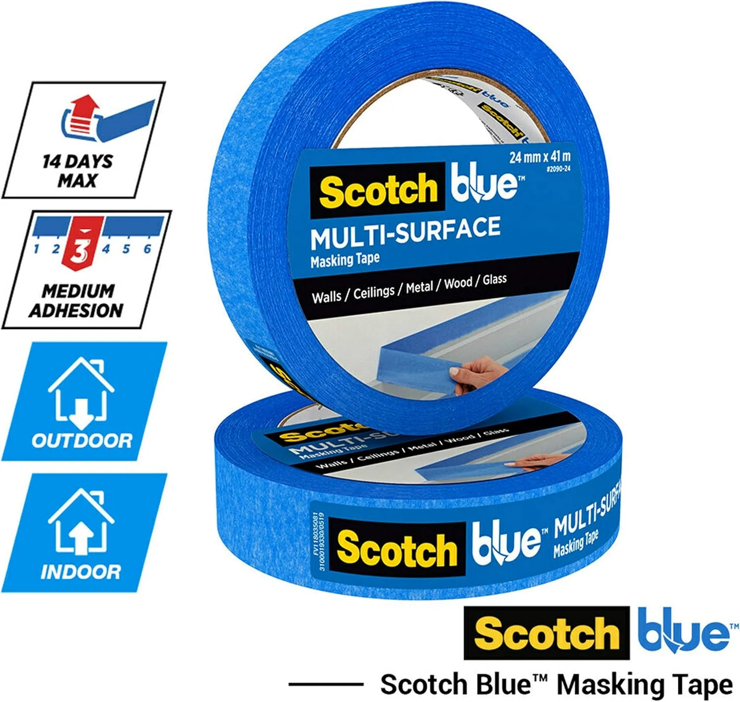 Scotch Blue Premium Masking Tape 48mm x 41m, 1 roll/pack | Blue color | Masking and Protection | High adhesion | Multi-Surface | For walls, ceiling, metal, wood | Easy to Remove with no residue - Image 2
