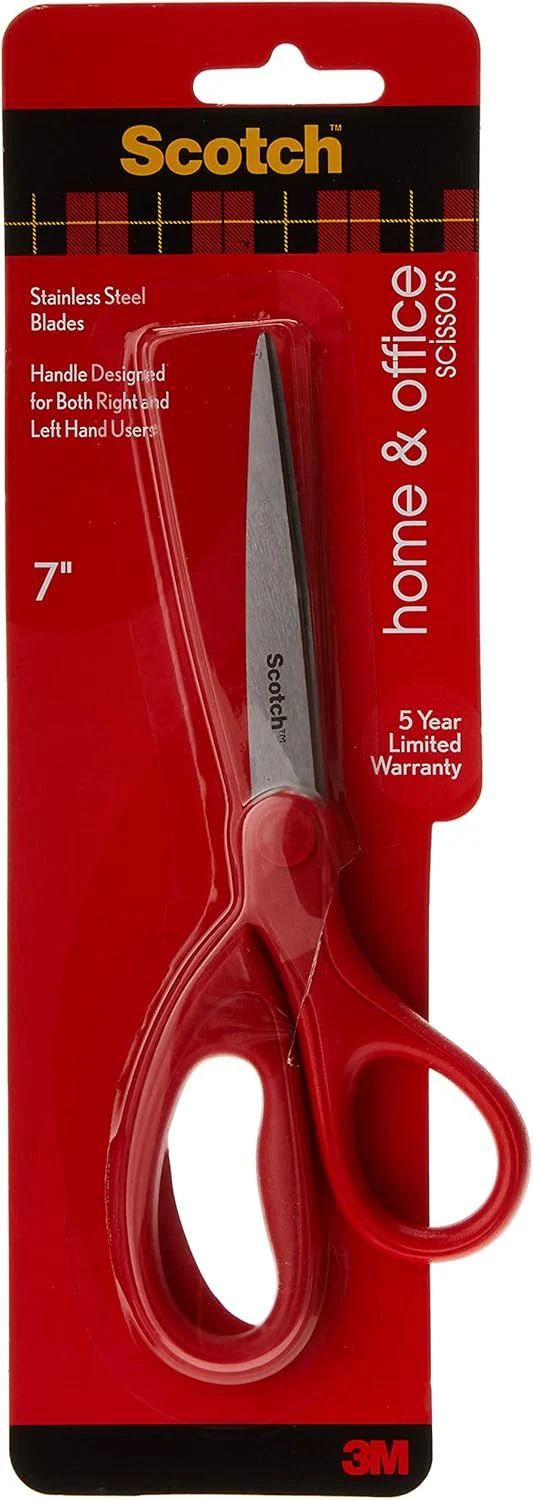 Scotch Universal Home & Office Scissors 7 inch (18 cm), 1 scissors/pack | Stainless Steel Blades | Red color | Multipurpose | Office, Home and School use | Scissors
