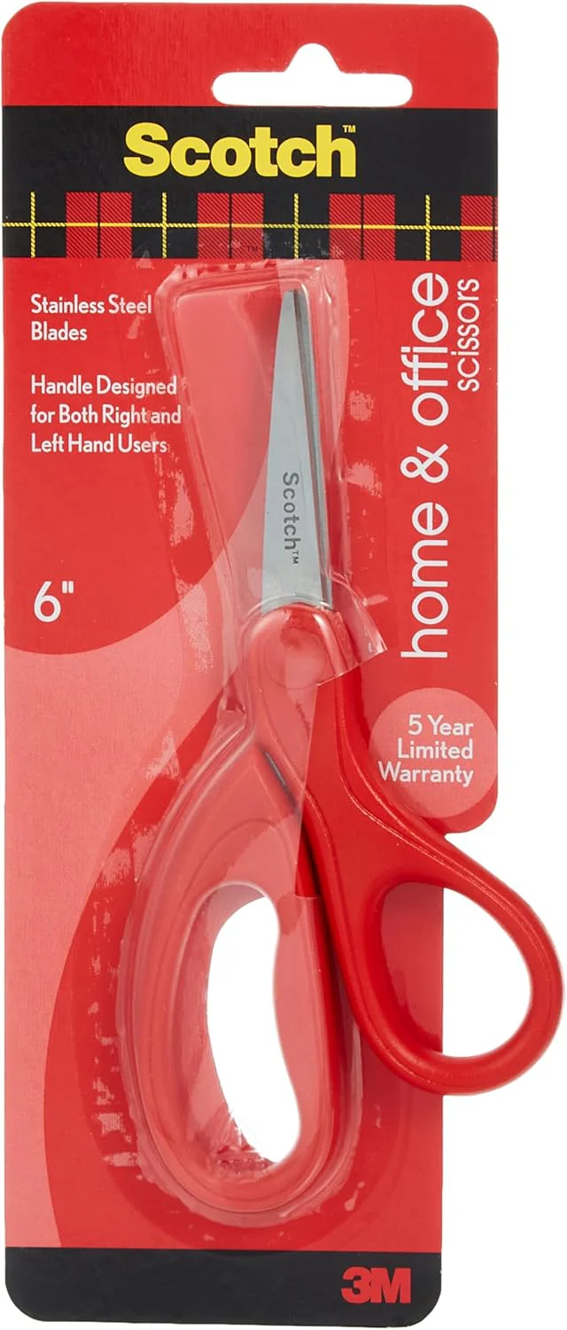 Scotch Universal Home & Office Scissor(15 cm), 1 scissors/pack | Stainless Steel Blades | Red color | Multipurpose | Office, Home and School use | Scissors