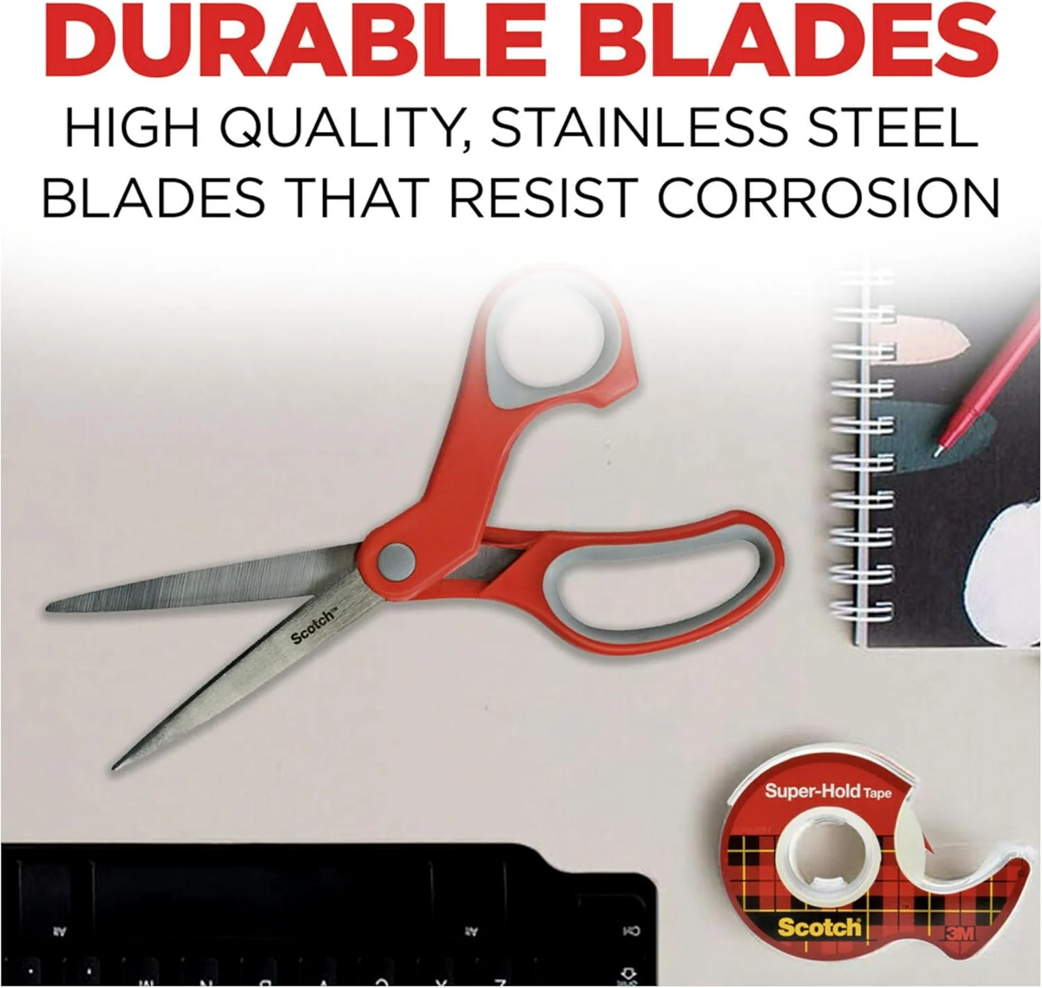 Scotch Multiporpose Scissors 8 inch (20 cm) | Stainless Steel Blades| Red and Grey color | Ergonomic Comfort Grip | Multipurpose | Office, Home and School use | Scissors | 1 scissors/pack - Image 3