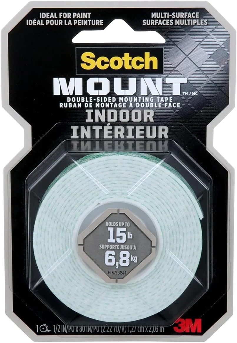 Scotch Mount Indoor Heavy Duty Foam Tape 1/2 in x 75 in (12.7mm x 1.9m), 1 Roll/pack | Hold up 6.8 kg whole roll | White color | Multi-Surface | Easy to use | No Tools | Double Sided Adhesive Tape