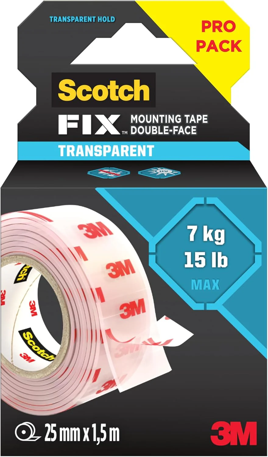 Scotch-Fix™ Clear Double-Sided Mounting Tape 410H-CLR-EU, 25mmx1.5m, 24 RL/CV