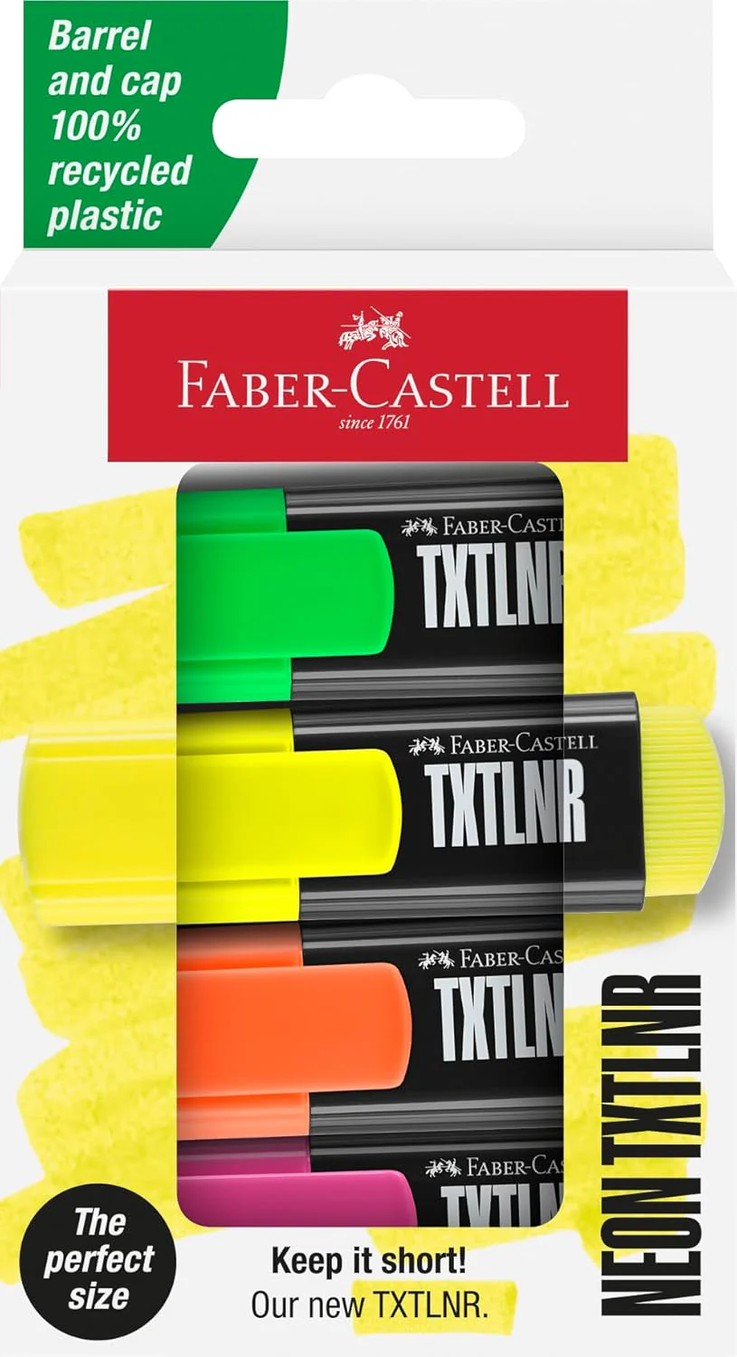 Faber-Castell TXTLNR Neon Mini Highlighter Set – 4 Assorted Colours