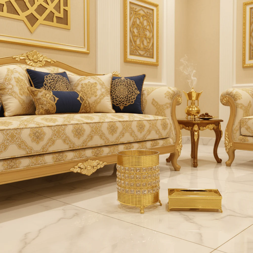 Acrylic Dustbin Set with Gold Metal Base and Tissue Box Holder – Decorative and Functional – 28 × 22 cm & 26 × 13 cm - Image 3