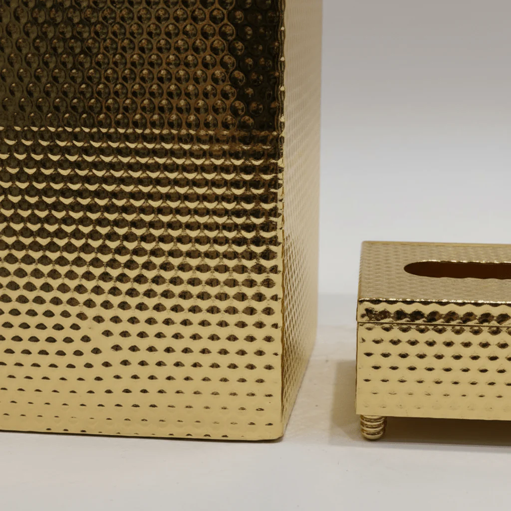 Acrylic Dustbin with Gold Metal Base and Dual Size Tissue Box Set – Premium Decorative Utility – 26 × 20 × 22 cm & 26 × 13 cm - Image 4