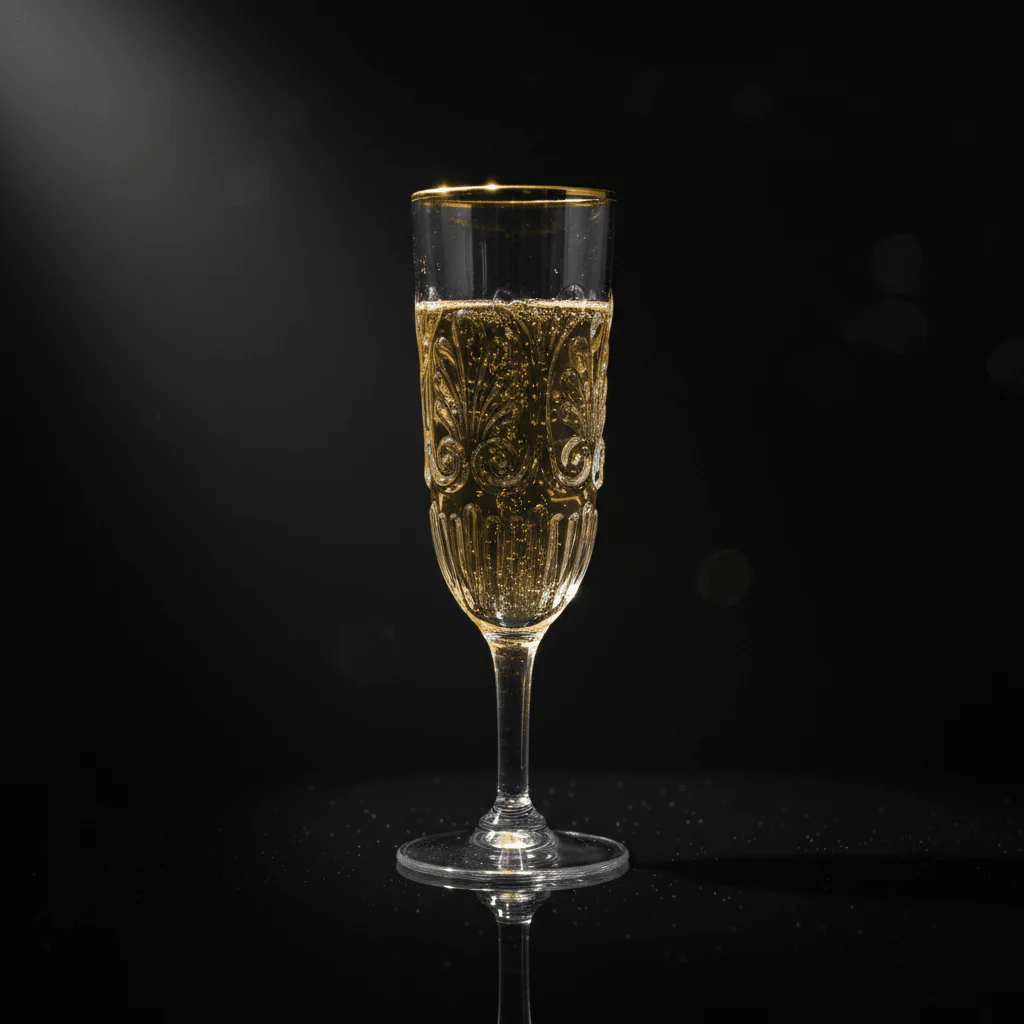Acrylic Footed Stem Champagne Flute with Gold Rim | Baroque Embossed | 250ml - Image 3