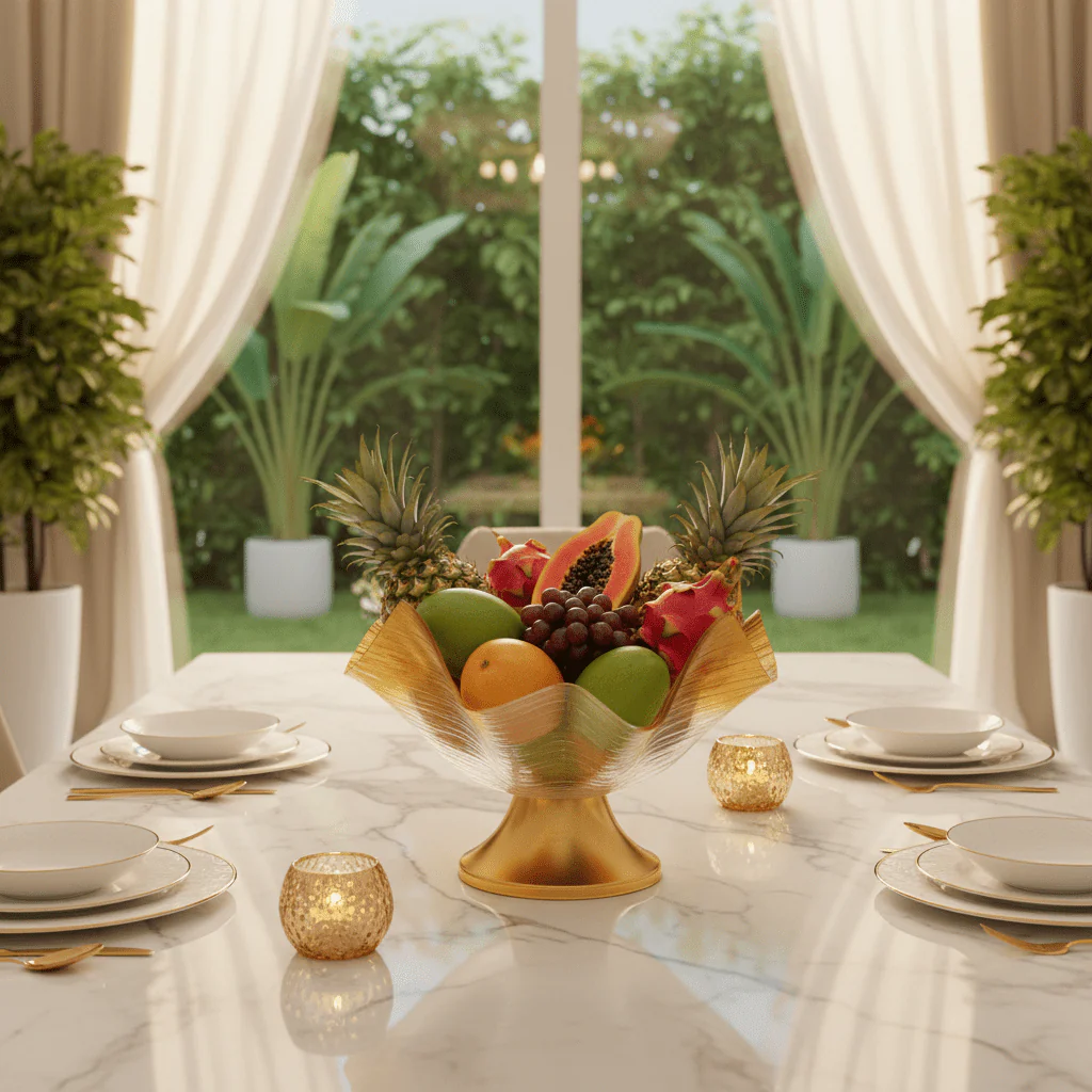 Gold-Tipped Acrylic Footed Fruit Server| 30×23 cm - Image 2
