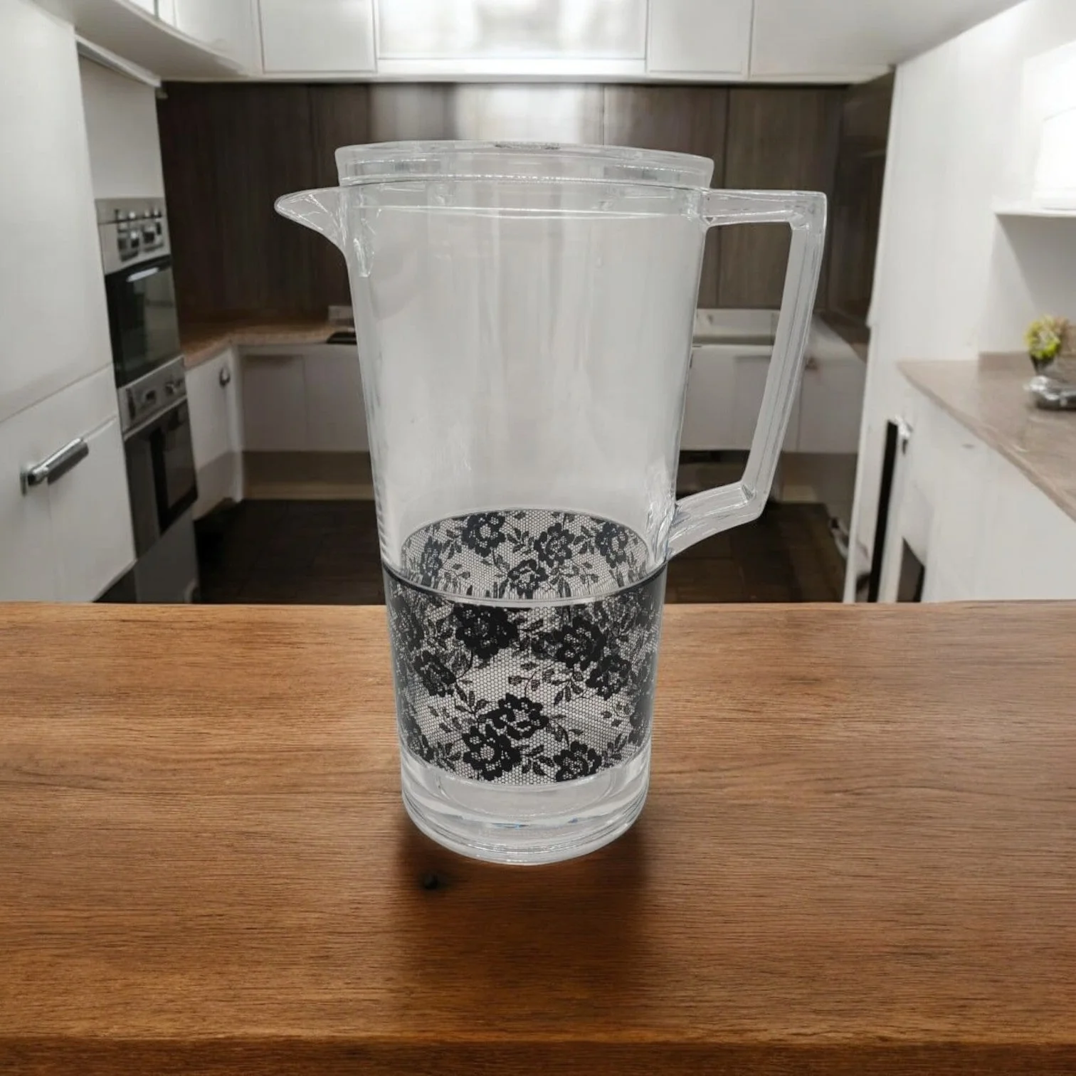 AKDC Acrylic Jug 1.8Liter Clear Plastic Water Jug with Lid, Fridge Jug, Shatter Proof, Lace Design