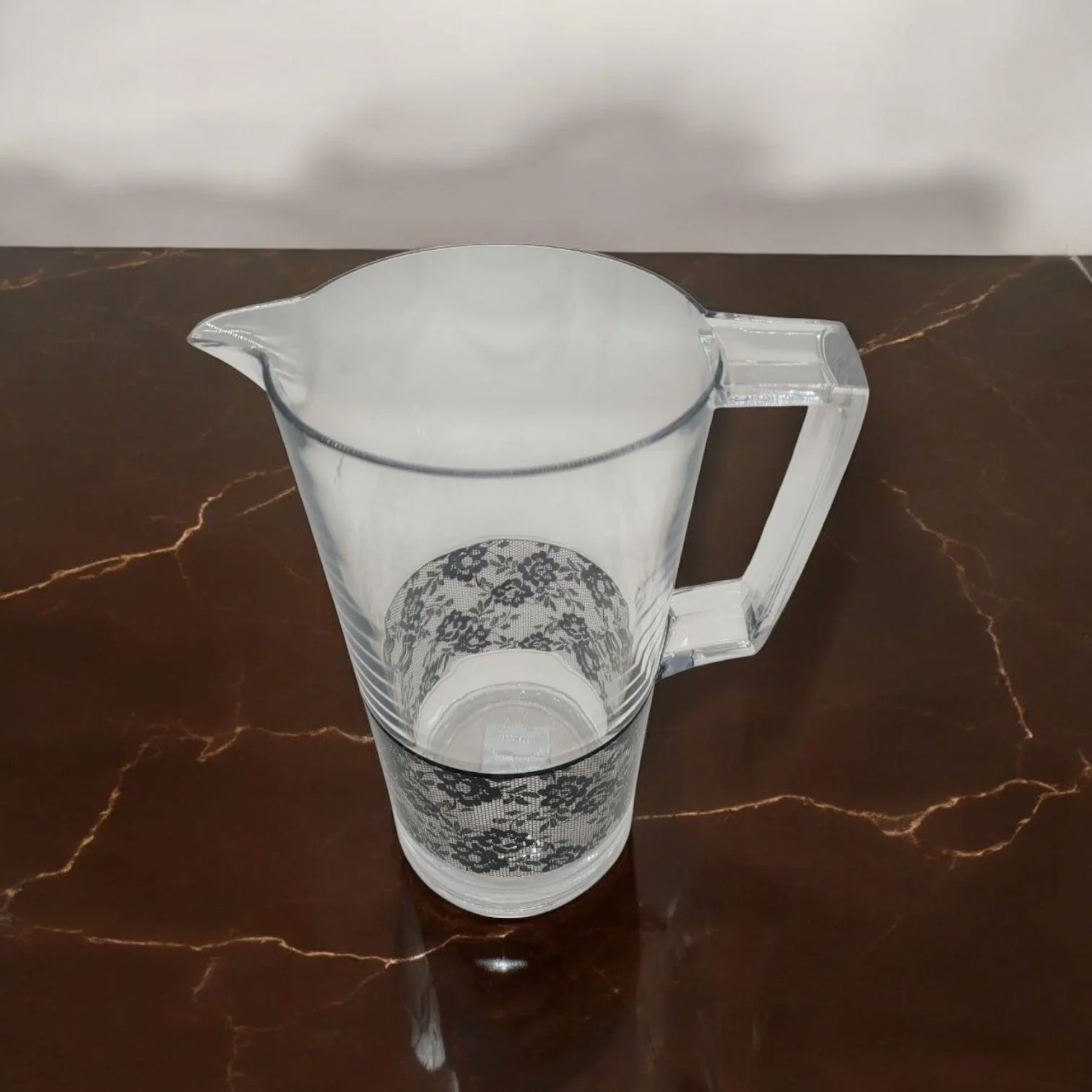 AKDC Acrylic Jug 1.8Liter Clear Plastic Water Jug with Lid, Fridge Jug, Shatter Proof, Lace Design - Image 2
