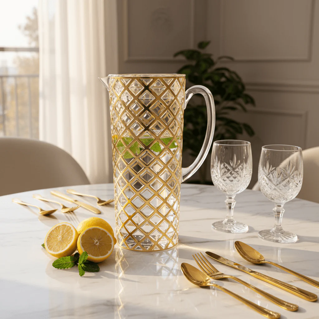 Golden Diamond Acrylic Jug — 1.5 Litre | Elegant Lattice Design - Image 2
