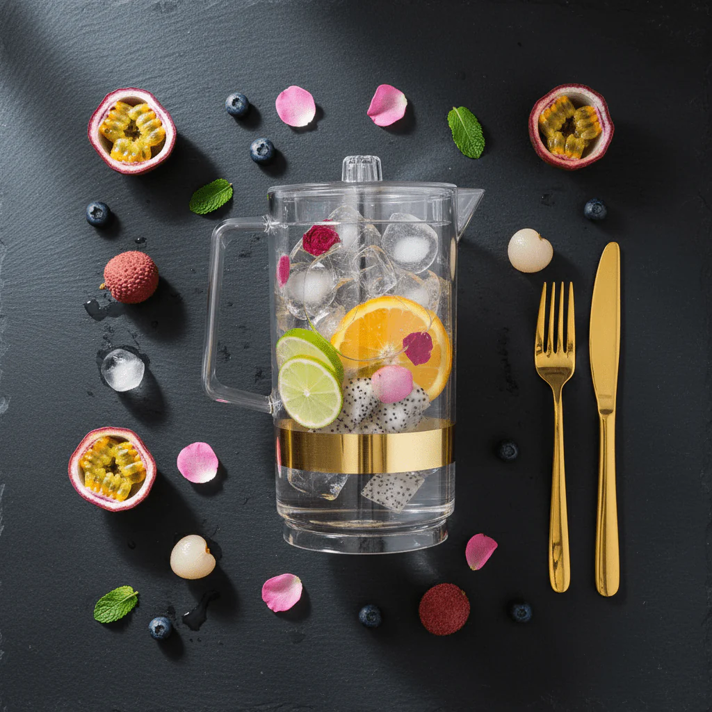 Crystal Clear Acrylic Jug with Gold Band — 1.5 Litre - Image 2