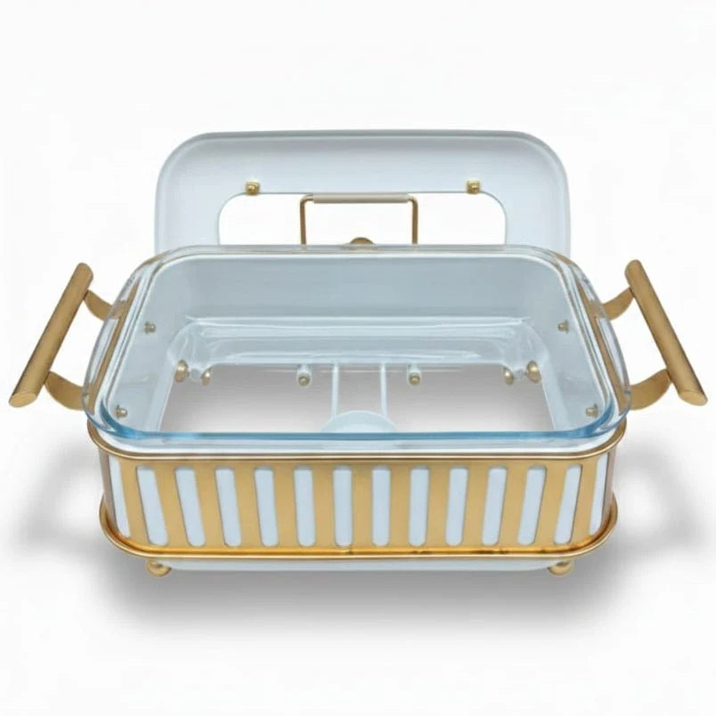 AFCO 1.5 Liter Rectangular Chafing Dish – Premium White & Gold Finish with High-Quality Plastic & Metal Outer Body and Heat-Resistant Inner Glass Bowl for Elegant Buffet Serving - Image 3