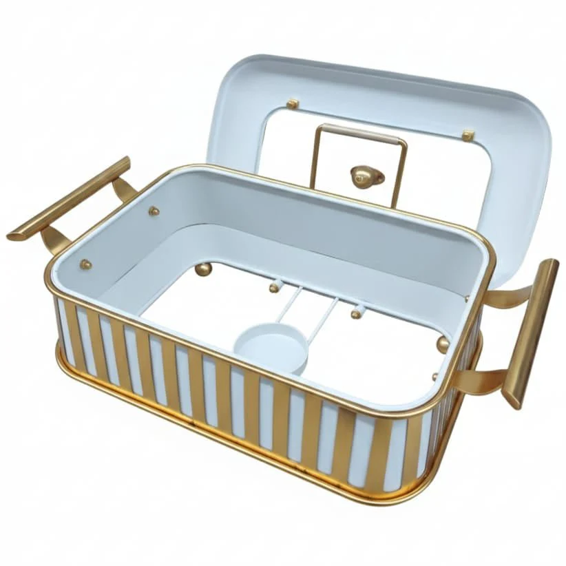 AFCO 2.2 Liter Rectangular Chafing Dish – Luxury White & Gold Food Warmer with Durable Plastic & Metal Frame and Tempered Glass Inner for Catering & Home Use - Image 3