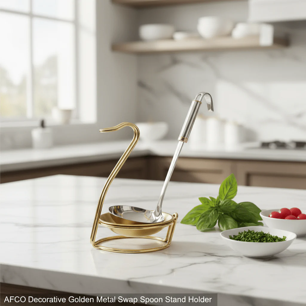 AFCO Decorative Golden Metal Swan Soup Spoon Stand Holder – Elegant Kitchen Accessory – 18 × 10 cm - Image 3