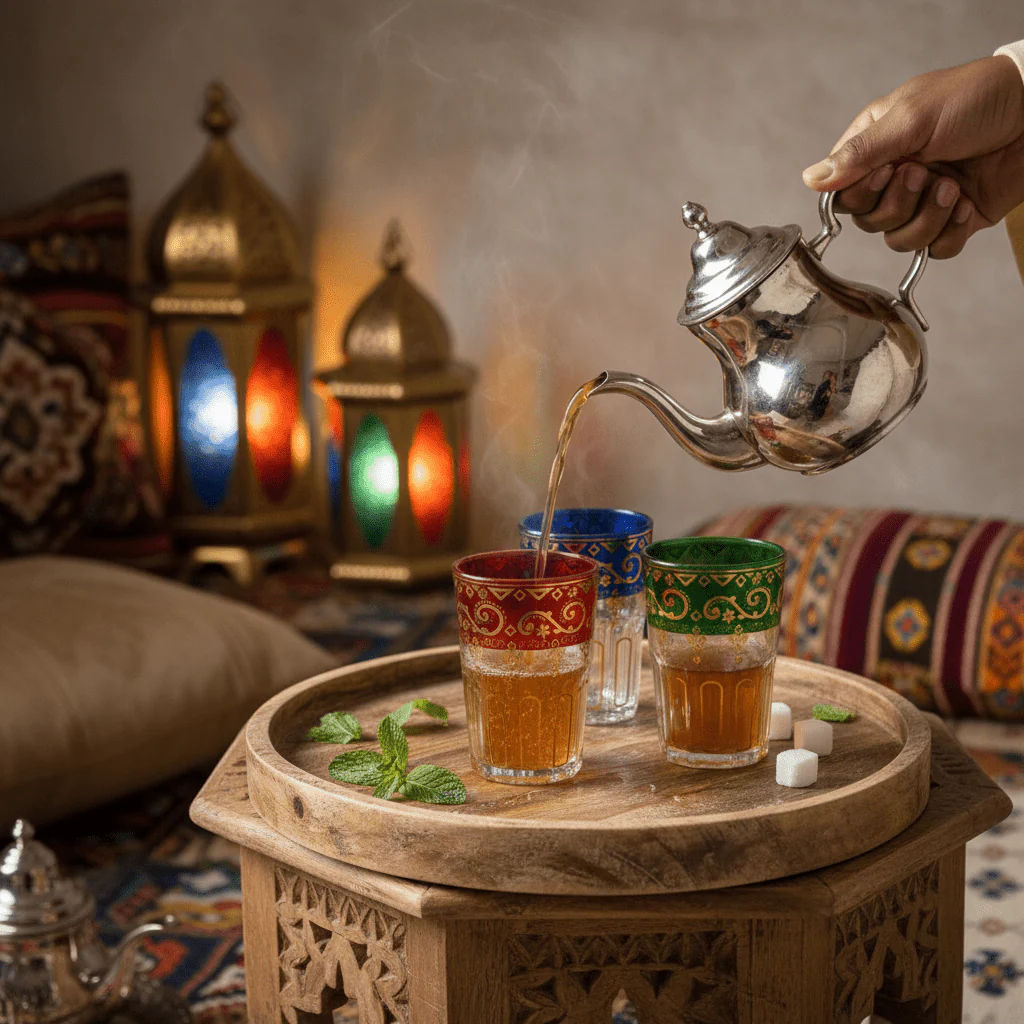 AFCO Moroccan Tea Glasses Set of 3 – 170ml | Red, Blue & Green with Gold Arabesque Design - Image 2