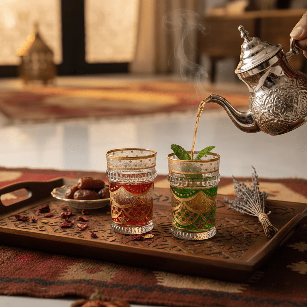 AFCO Moroccan Style Decorative Glass Tumbler Set of 3 | 175ml | Gold Enamel Tea Glasses - Image 2