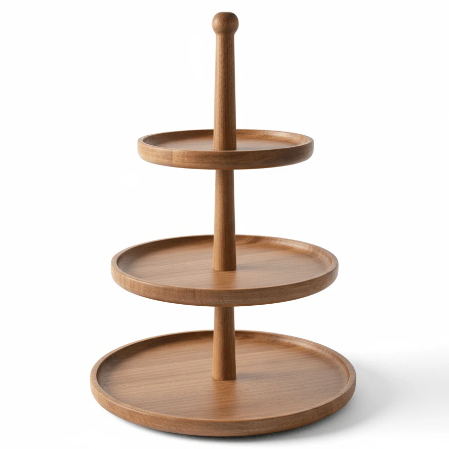 Afco Natural Bamboo Three-Tier Round Fruit Stand with Wooden Finish for Eco-Friendly Display – 40 cm