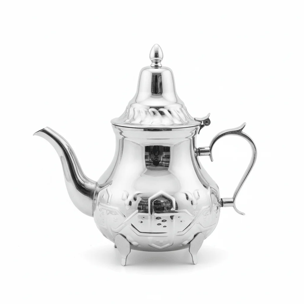Afco Moroccan Stainless Steel Tea Pot 1.2L | Ornate Silver | Traditional Arabic Design