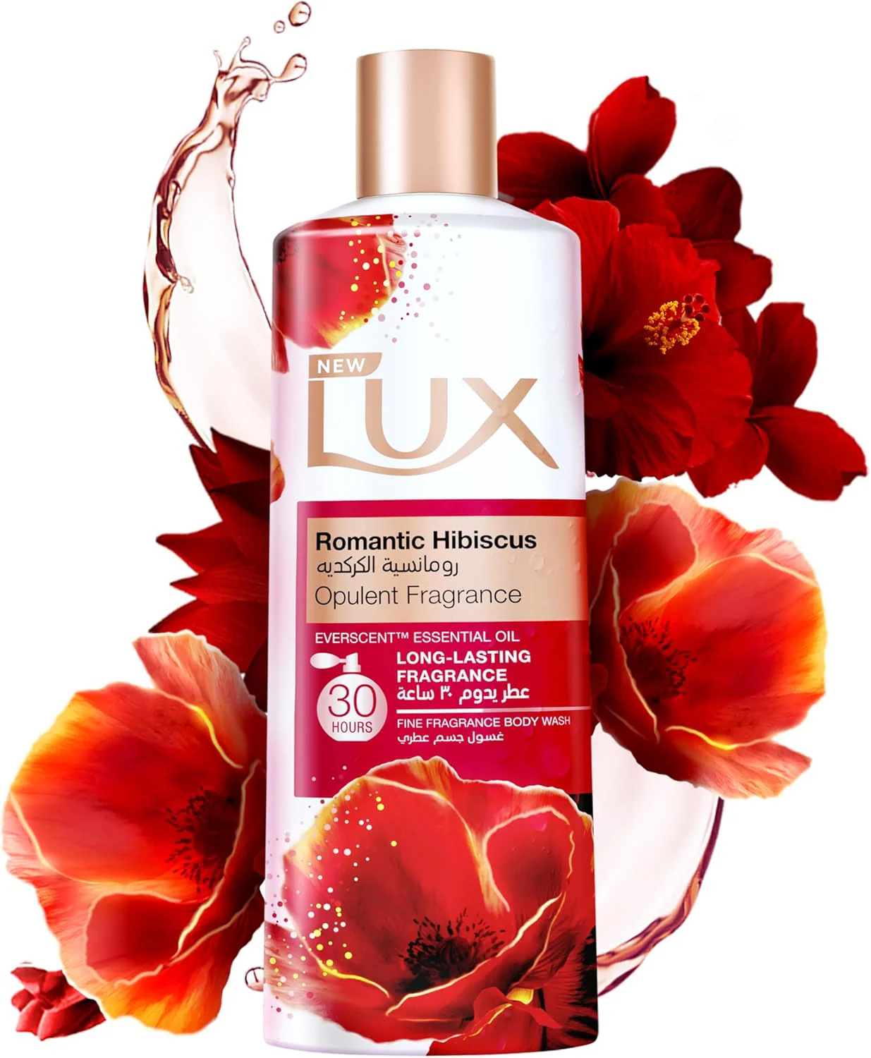 LUX Opulent Fragrance Body Wash, Romantic Hibiscus, 30H Long-Lasting Scent, with Everscent Essential Oil, 500ml