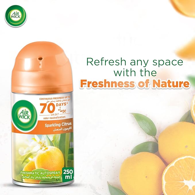 Air Wick Freshmatic Autospray Refill, Sparkling Citrus Fragrance, Eliminates Bad Odour like Cat Litter Smell, 250 ml (Pack of 2) - Image 2