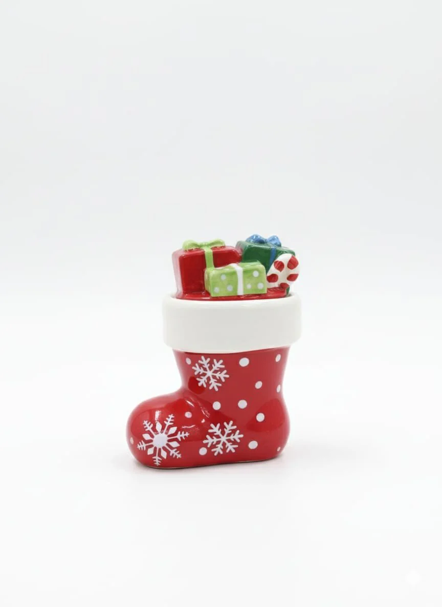 AKDC 12cm Red Ceramic Santa Shoe Candy Pot – Festive Decorative Jar for Christmas Treats & Holiday Table Décor - Image 2