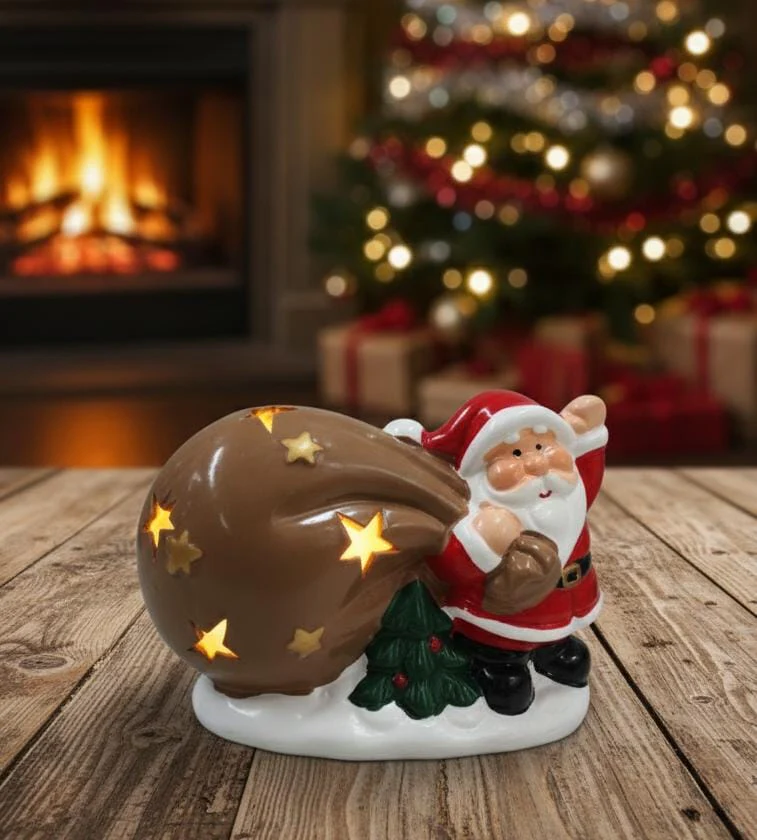 AKDC 12cm Santa Figurine with LED Light – Bright Decorative Christmas Tabletop Ornament for Holiday Décor