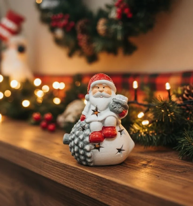 AKDC 12cm Santa Figurine with LED Light – Illuminated Christmas Décor Piece for Home, Table & Holiday Display