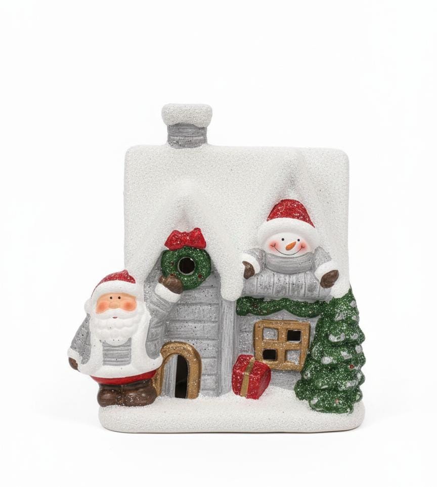 AKDC 14cm Christmas House with Santa Figurine – Festive Decorative Ornament for Home, Table & Mantel Décor - Image 2