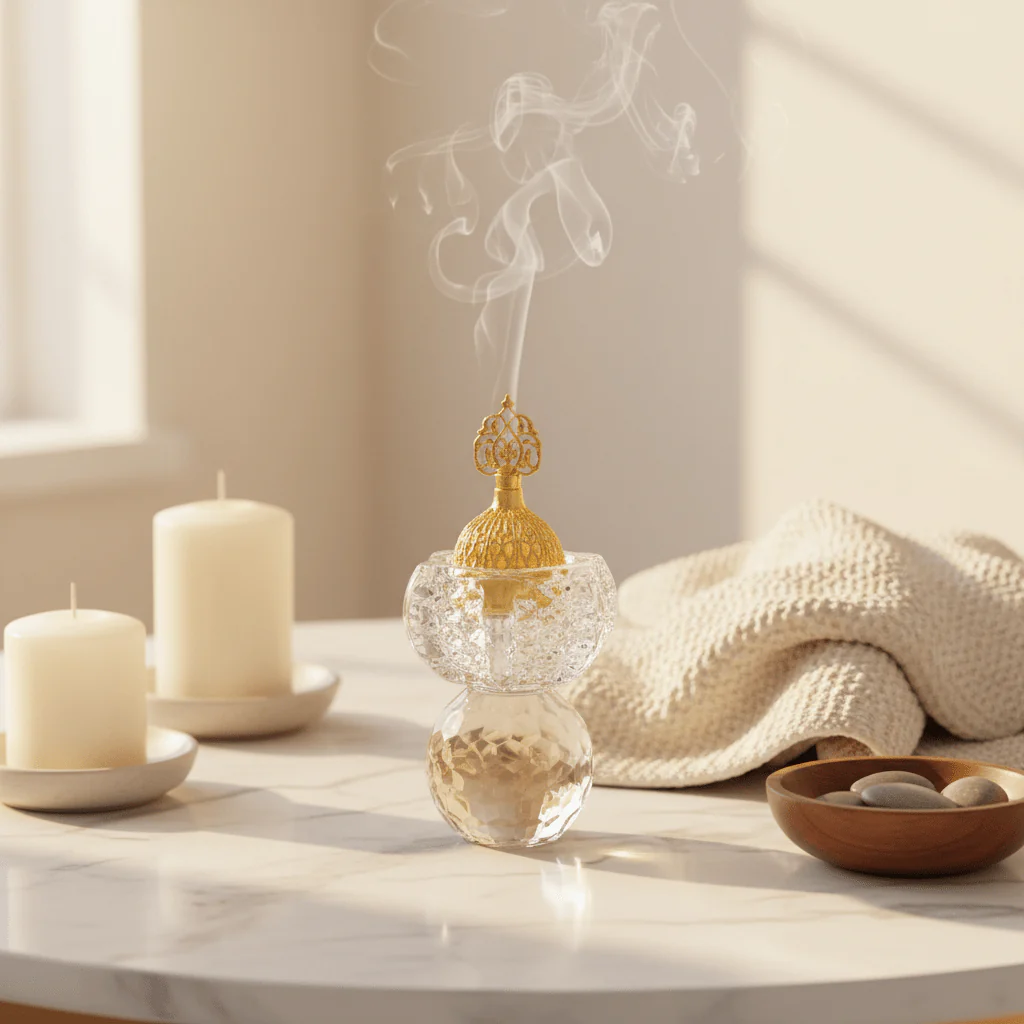 AKDC 15cm Crystal Incense Burner with Elegant Golden Lid for Aromatherapy, Meditation, Relaxation, and Luxury Home Decoration - Image 2