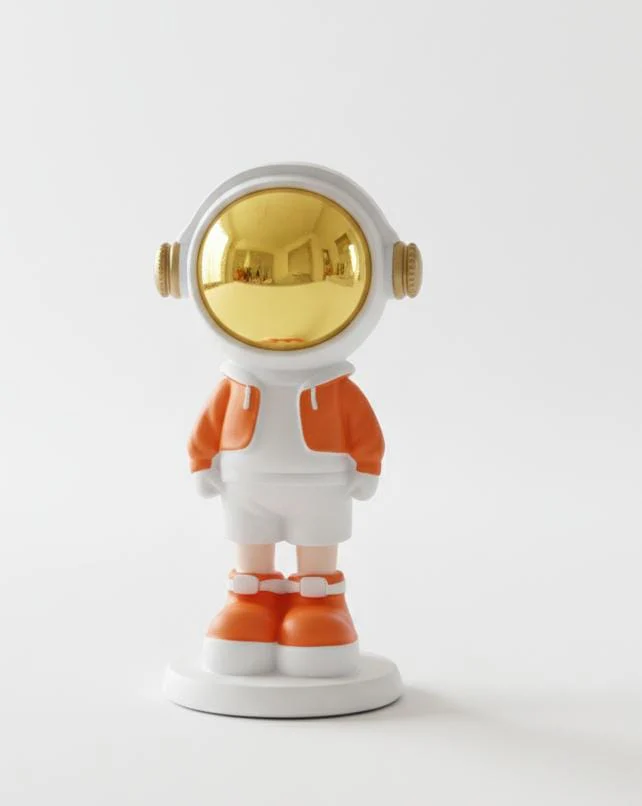 AKDC 16cm Ceramic Small Astronaut Standing Décor in White with Orange | Artistic Decorative Mini Astronaut Sculpture - Image 2