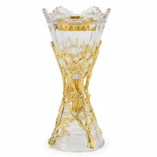 AKDC 18cm Decorative Glass Incense Burner with Elegant Golden Shade for Home Fragrance and Aromatherapy Décor