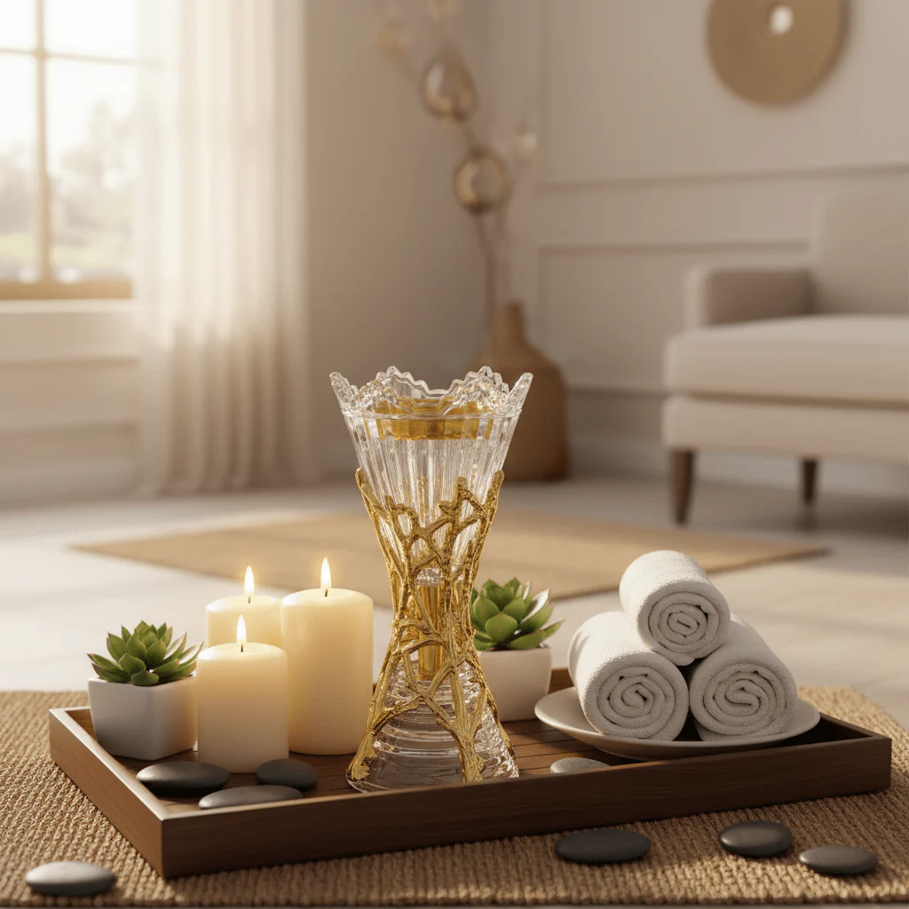 AKDC 18cm Decorative Glass Incense Burner with Elegant Golden Shade for Home Fragrance and Aromatherapy Décor - Image 2