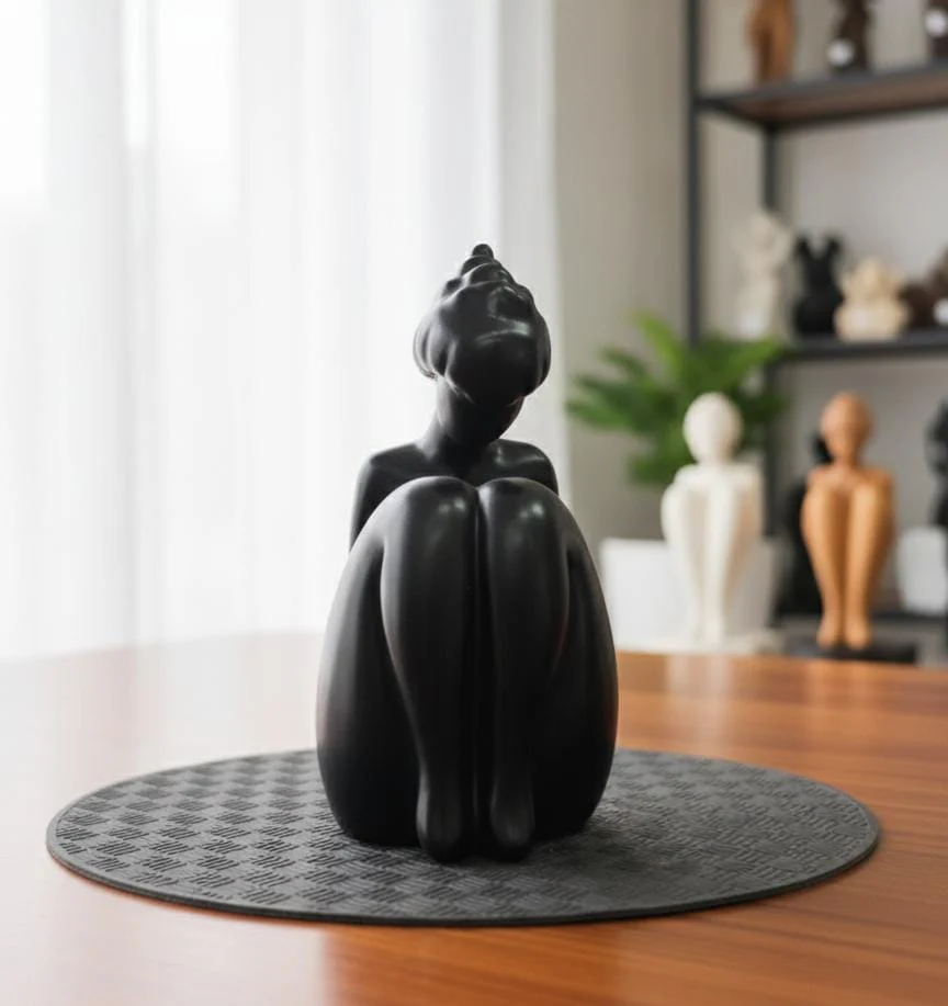 AKDC 19cm Ceramic Sitting Female Figurine in Black | Modern Decorative Accent Piece for Sophisticated Interiors