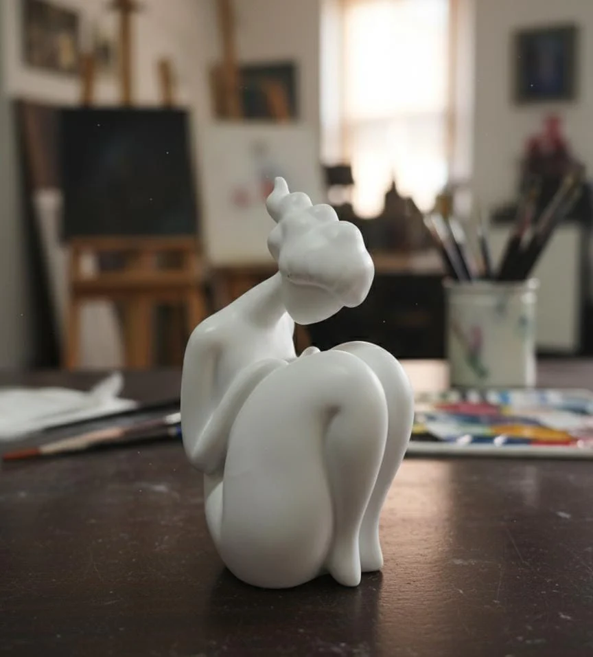 AKDC 19cm Ceramic Sitting Female Figurine in White | Elegant Artistic Sculpture for Living Room or Study - Image 2