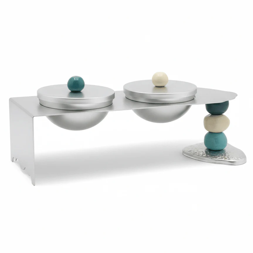 AKDC 2-Section Rectangular Candy Serving Bowl with Holder – Multi-Compartment Tray for Snacks Nuts & Dry Fruits – Organized Serving Solution – 30x12 cm