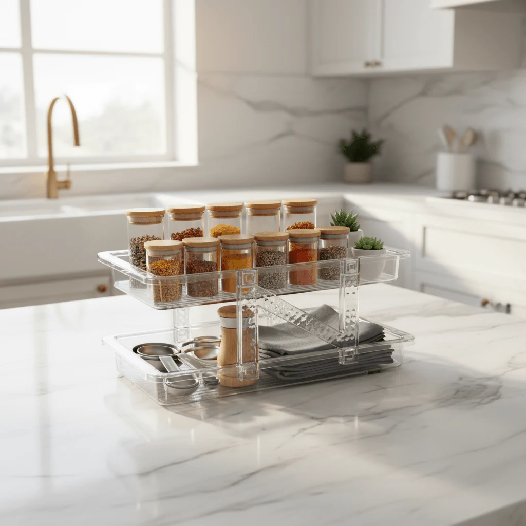 AKDC 2-Tier Plastic Storage Tray – 33×14cm (Transparent) - Image 2