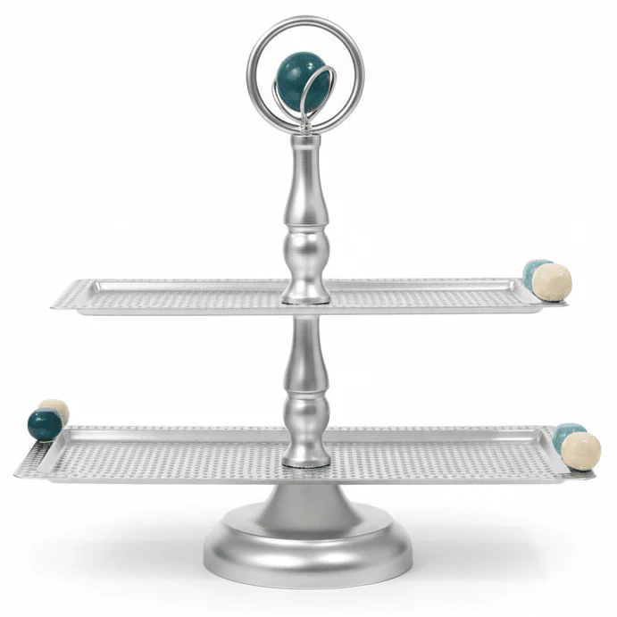AKDC 2-Tier Rectangular Metal Candy Serving Stand – Luxury Multi-Level Display Tray for Desserts Sweets & Event Presentation – 33x13 cm & 28x13 cm