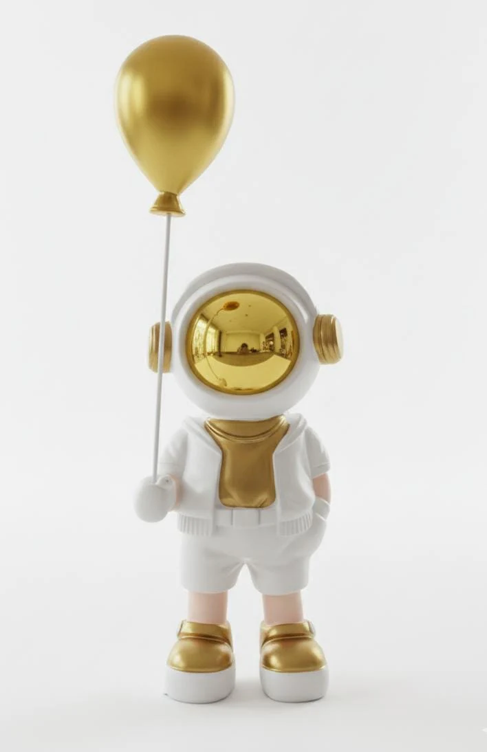 AKDC 20cm Ceramic Astronaut Holding Balloon Décor in White with Gold | Elegant Space-Themed Home Décor Accent - Image 2