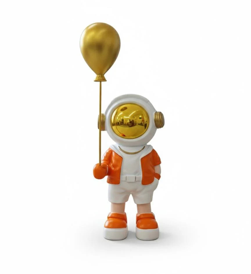 AKDC 20cm Ceramic Astronaut Holding Balloon Décor in White with Orange | Charming Space Sculpture for Home or Office - Image 2