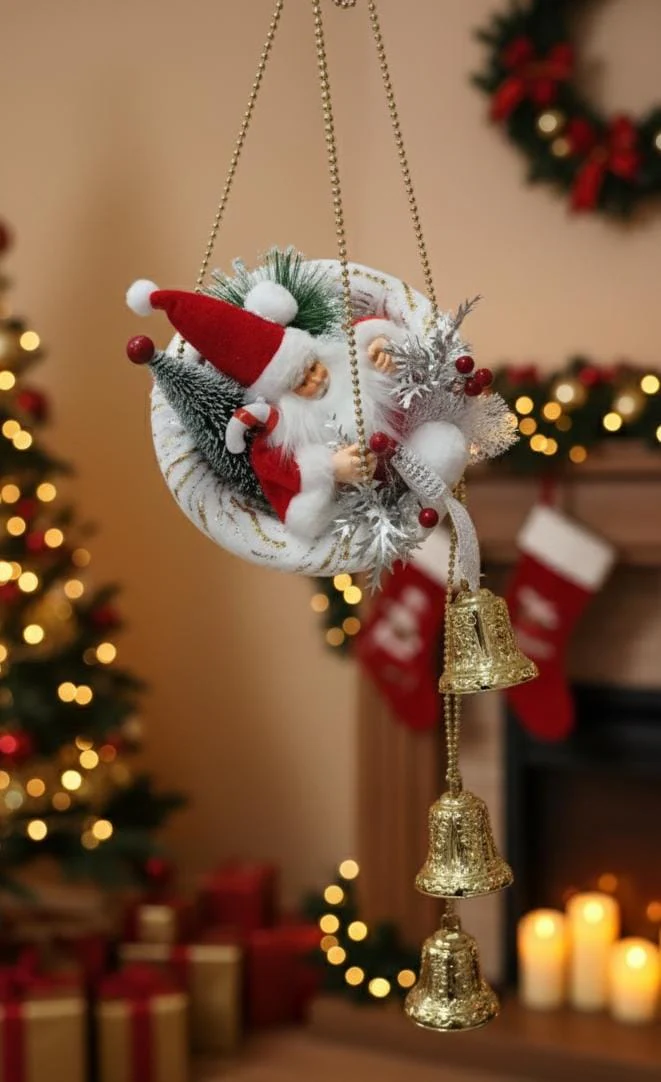 AKDC 20cm Christmas Hanging Santa with Bells – Festive XMAS Wall Decoration Ornament for Tree, Door & Home Décor