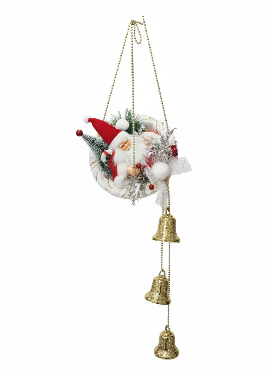 AKDC 20cm Christmas Hanging Santa with Bells – Festive XMAS Wall Decoration Ornament for Tree, Door & Home Décor - Image 2
