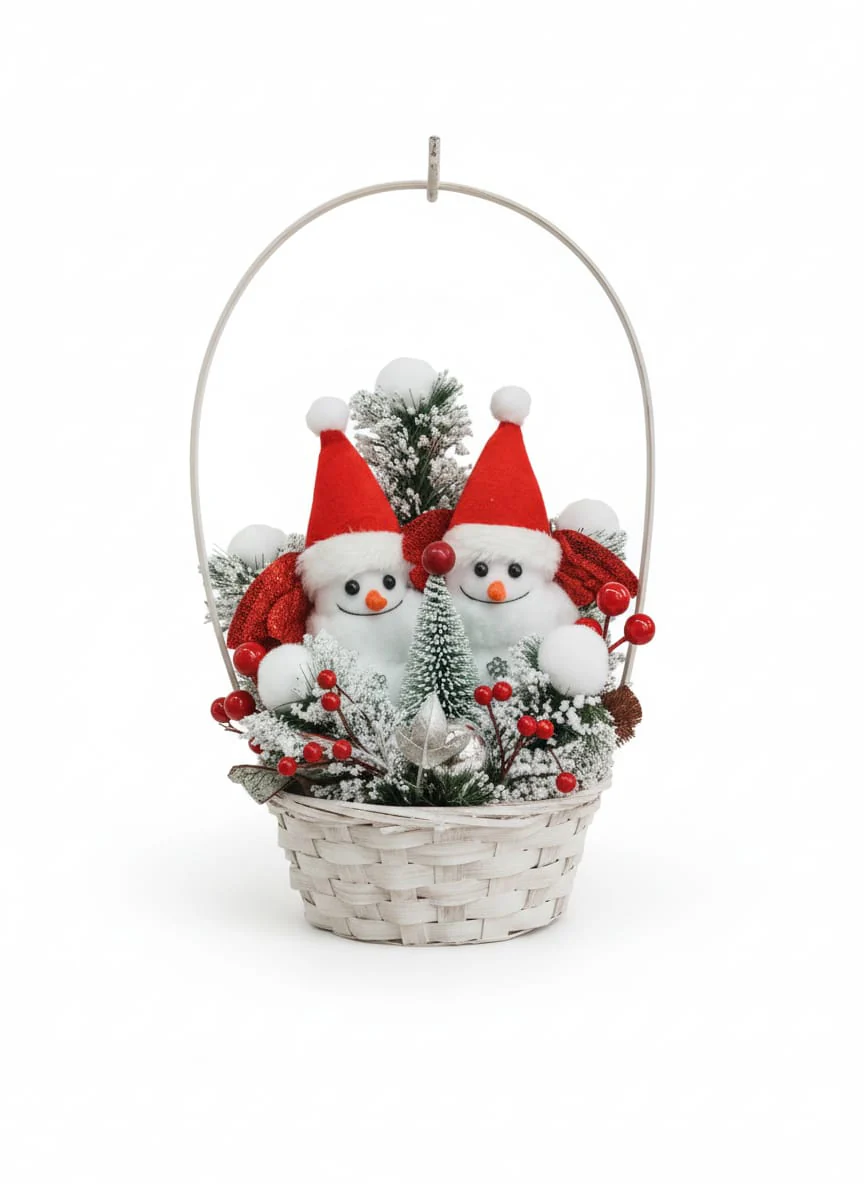 AKDC 20cm Snowman Sitting in Basket – Cute Christmas Hanging Décor Ornament for Tree, Wall & Holiday Decoration - Image 2