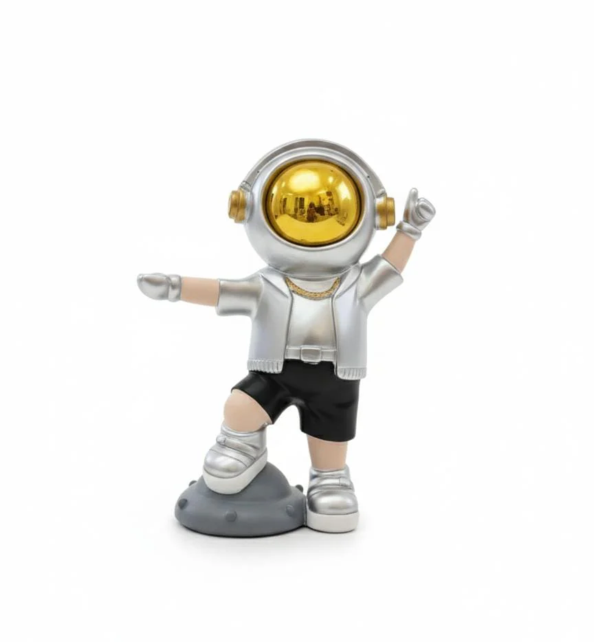 AKDC 21cm Ceramic Astronaut Figurine in Silver with Gold Accents | Luxury Modern Space Décor Sculpture - Image 2