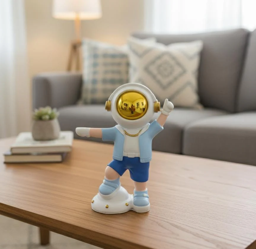 AKDC 21cm Ceramic Astronaut Figurine in White with Blue Accents | Modern Space-Themed Home & Office Décor
